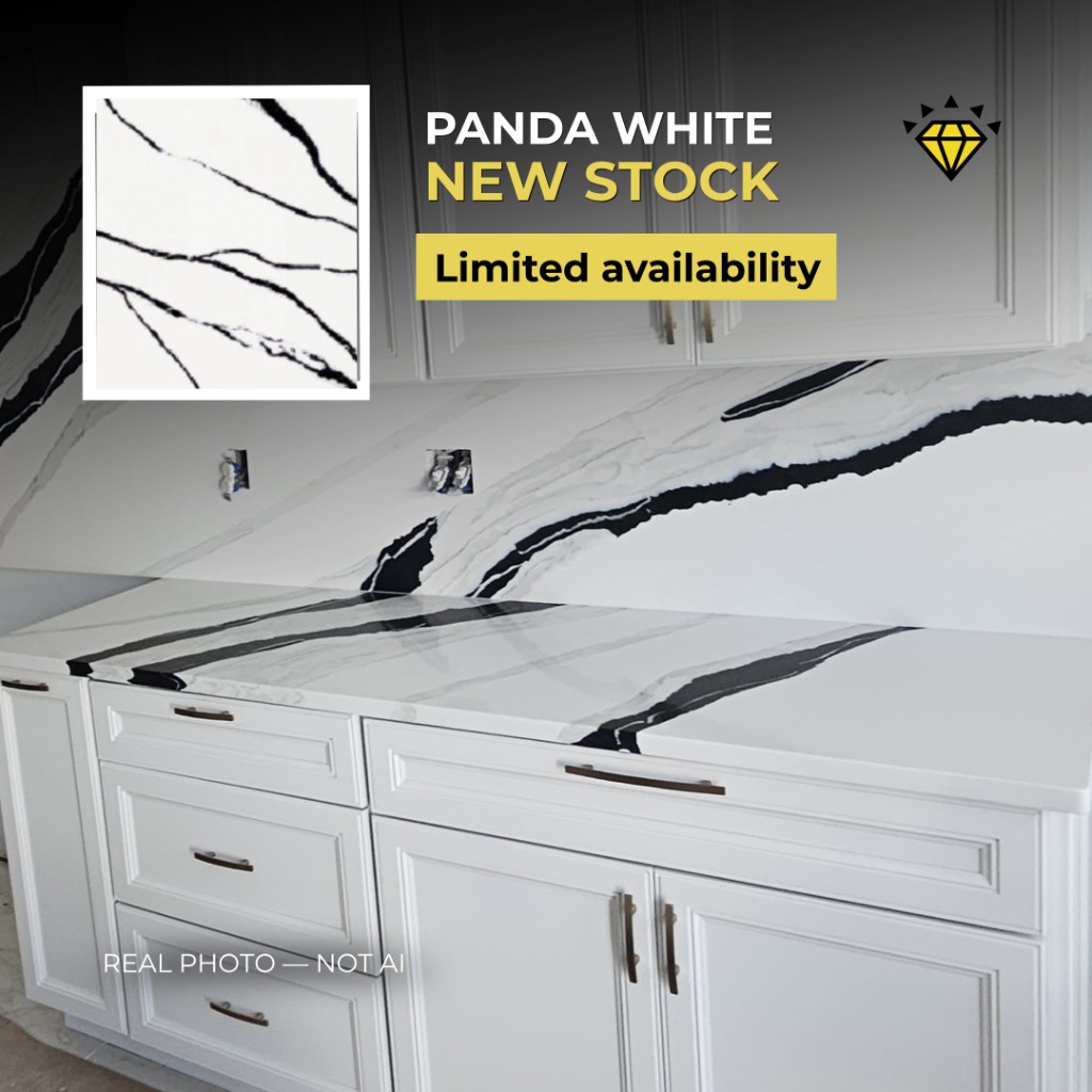 Panda White quartz new stock — limited availability at East Coast Granite Springfield